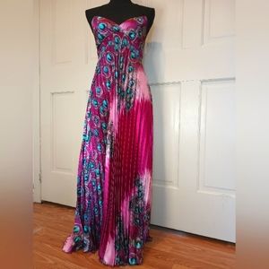 Maxi Pleaded Peacock Dress